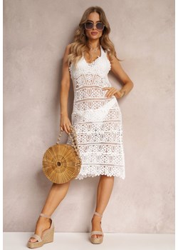 Biała Ażurowa Sukienka na Ramiączkach z Głębokim Dekoltem Anaclara ze sklepu Renee odzież w kategorii Odzież plażowa - zdjęcie 157088534