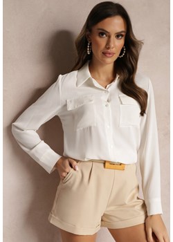 Biała Koszula z Ozdobnymi Kieszeniami i Mankietami z Guzikami Keora ze sklepu Renee odzież w kategorii Koszule damskie - zdjęcie 157088973