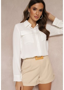 Biała Koszula z Ozdobnymi Kieszeniami i Mankietami z Guzikami Keora ze sklepu Renee odzież w kategorii Koszule damskie - zdjęcie 157088974