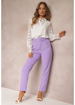 Fioletowe Spodnie Garniturowe High Waist z Paskiem Wenus ze sklepu Renee odzież w kategorii Spodnie damskie - zdjęcie 157089003