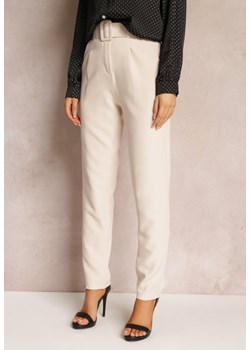 Beżowe Spodnie Garniturowe High Waist z Paskiem Wenus ze sklepu Renee odzież w kategorii Spodnie damskie - zdjęcie 157089021