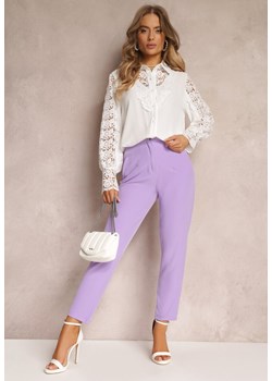 Fioletowe Spodnie z Prostymi Nogawkami i Imitacją Kieszeni Viarvi ze sklepu Renee odzież w kategorii Spodnie damskie - zdjęcie 157089053