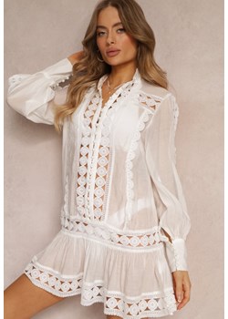Biała Koronkowa Tunika Pudełkowa z Falbaną Nawal ze sklepu Renee odzież w kategorii Odzież plażowa - zdjęcie 157089292