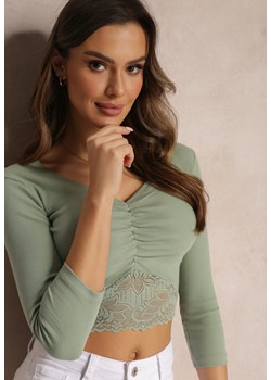Zielona Krótka Bluzka z Koronkowym Dołem Camiah ze sklepu Renee odzież w kategorii Bluzki damskie - zdjęcie 157089362