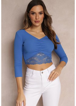 Niebieska Krótka Bluzka z Koronkowym Dołem Camiah ze sklepu Renee odzież w kategorii Bluzki damskie - zdjęcie 157089382