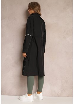 Czarny Płaszcz z Regulowaną Długością i Ozdobnymi Wstawkami Nainika ze sklepu Renee odzież w kategorii Płaszcze damskie - zdjęcie 157089844