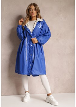 Niebieski Płaszcz z Kapturem i Ściągaczem w Talii Maiar ze sklepu Renee odzież w kategorii Płaszcze damskie - zdjęcie 157089861