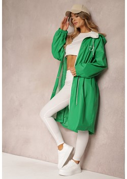 Zielony Płaszcz z Kapturem i Ściągaczem w Talii Maiar ze sklepu Renee odzież w kategorii Płaszcze damskie - zdjęcie 157089872