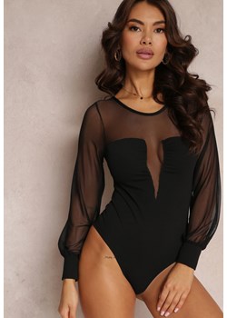 Czarne Body z Tiulowymi Wstawkami i Długim Rękawem Alirissa ze sklepu Renee odzież w kategorii Bluzki damskie - zdjęcie 157089954