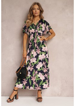 Granatowa Sukienka Maxi z Kopertowym Dekoltem i Gumką w Pasie Snika ze sklepu Renee odzież w kategorii Sukienki - zdjęcie 157090072