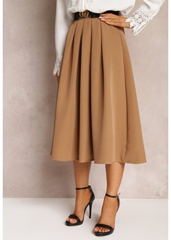 Brązowa Spódnica Rozkloszowana z Paskiem Tenga ze sklepu Renee odzież w kategorii Spódnice - zdjęcie 157090181