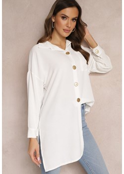Biała Koszula Oversize o Długim Fasonie z Rozcięciami Tasine ze sklepu Renee odzież w kategorii Koszule damskie - zdjęcie 157090414