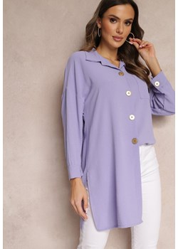 Fioletowa Koszula Oversize o Długim Fasonie z Rozcięciami Tasine ze sklepu Renee odzież w kategorii Koszule damskie - zdjęcie 157090424