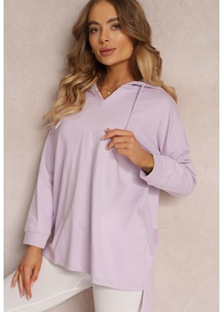 Fioletowa Bluza z Kapturem o Wydłużonym Fasonie Zanida ze sklepu Renee odzież w kategorii Bluzy damskie - zdjęcie 157090954