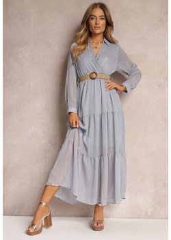 Jasnoniebieska Sukienka z Kopertowym Dekoltem i Plecionym Paskiem Velo ze sklepu Renee odzież w kategorii Sukienki - zdjęcie 157091234