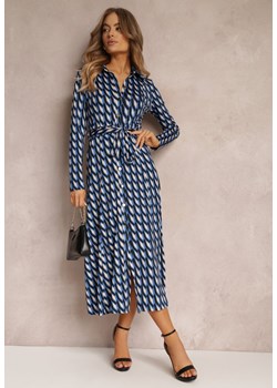 Niebieska Sukienka Koszulowa w Geometryczny Wzór Fendwe ze sklepu Renee odzież w kategorii Sukienki - zdjęcie 157091762