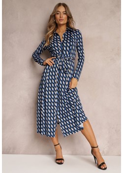 Niebieska Sukienka Koszulowa w Geometryczny Wzór Fendwe ze sklepu Renee odzież w kategorii Sukienki - zdjęcie 157091763