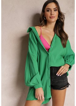Zielona Bawełniana Koszula Oversize z Przedłużonym Tyłem Gelacia ze sklepu Renee odzież w kategorii Koszule damskie - zdjęcie 157091983