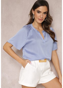 Niebieska Bluzka z Trójkątnym Dekoltem i Krótkimi Rękawami Zesine ze sklepu Renee odzież w kategorii Bluzki damskie - zdjęcie 157092050
