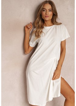 Biała Sukienka T-shirtowa Oversize z Rozcięciem Diasima ze sklepu Renee odzież w kategorii Sukienki - zdjęcie 157092140