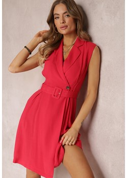 Czerwona Sukienka z Paskiem o Kopertowym Kroju z Wiskozy Nearoye ze sklepu Renee odzież w kategorii Sukienki - zdjęcie 157092200