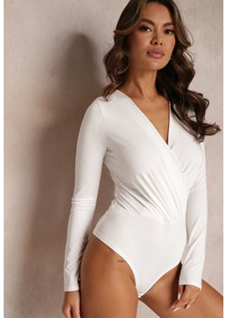 Białe Body z Marszczeniem i Kopertowym Dekoltem Opselli ze sklepu Renee odzież w kategorii Bluzki damskie - zdjęcie 157092273