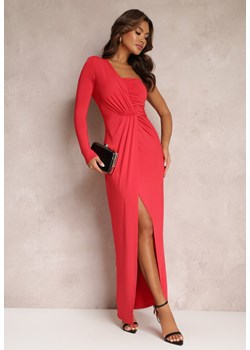 Czerwona Asymetryczna Sukienka Maxi Zdobiona Drapowaniem Kiari ze sklepu Renee odzież w kategorii Sukienki - zdjęcie 157092294