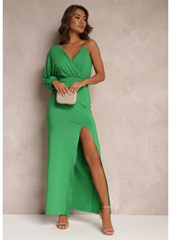 Zielona Asymetryczna Sukienka z Gumką w Pasie i Łańcuszkiem Przy Ramieniu Jisse ze sklepu Renee odzież w kategorii Sukienki - zdjęcie 157092330