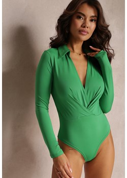 Zielone Kopertowe Body z Kołnierzykiem i Długim Rękawem Timadora ze sklepu Renee odzież w kategorii Bluzki damskie - zdjęcie 157092603