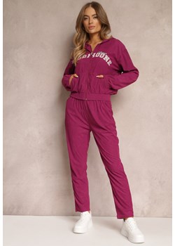 Ciemnofioletowy 2-częściowy Prążkowany Komplet Dresowy z Bluzą i Spodniami Eirso ze sklepu Renee odzież w kategorii Dresy damskie - zdjęcie 157093243