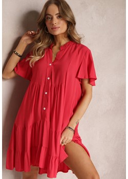 Czerwona Koszulowa Sukienka z Wiskozy i Falbanką Alyresa ze sklepu Renee odzież w kategorii Sukienki - zdjęcie 157094654