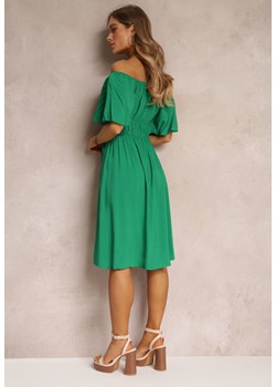 Zielona Sukienka Midi Hiszpanka z Wiskozy z Odkrytymi Ramionami i Gumką w Talii Tasete ze sklepu Renee odzież w kategorii Sukienki - zdjęcie 157094661