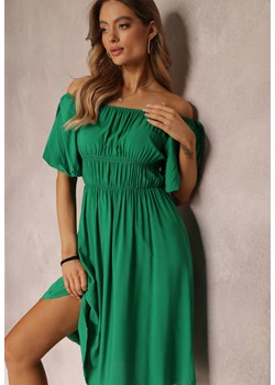 Zielona Sukienka Midi Hiszpanka z Wiskozy z Odkrytymi Ramionami i Gumką w Talii Tasete ze sklepu Renee odzież w kategorii Sukienki - zdjęcie 157094664