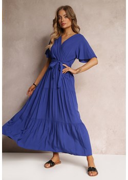 Granatowa Rozkloszowana Sukienka z Wiązanym Paskiem Adotine ze sklepu Renee odzież w kategorii Sukienki - zdjęcie 157094694