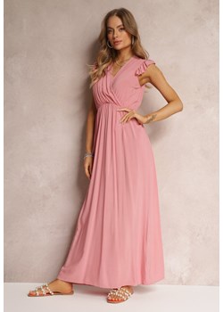 Różowa Wiskozowa Sukienka z Gumką w Pasie i Kopertowym Dekoltem Hyasine ze sklepu Renee odzież w kategorii Sukienki - zdjęcie 157094814