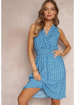 Niebieska Kopertowa Sukienka z Wiskozy bez Rękawów z Gumkami w Talii Ciceru ze sklepu Renee odzież w kategorii Sukienki - zdjęcie 157094842