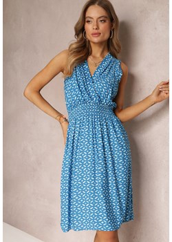 Niebieska Kopertowa Sukienka z Wiskozy bez Rękawów z Gumkami w Talii Ciceru ze sklepu Renee odzież w kategorii Sukienki - zdjęcie 157094844