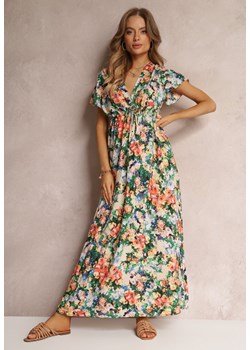 Zielona Kwiecista Sukienka Maxi z Wiskozy ze Sznurkiem Timatria ze sklepu Renee odzież w kategorii Sukienki - zdjęcie 157094934