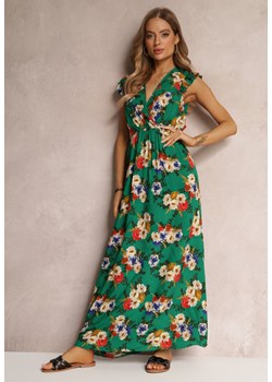 Zielona Wiskozowa Sukienka Maxi z Gumką w Talii i Kopertowym Dekoltem Tresima ze sklepu Renee odzież w kategorii Sukienki - zdjęcie 157095234