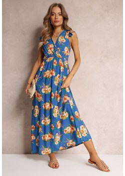 Niebieska Wiskozowa Sukienka Maxi z Gumką w Talii i Kopertowym Dekoltem Tresima ze sklepu Renee odzież w kategorii Sukienki - zdjęcie 157095240