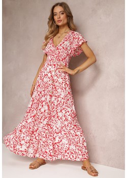 Czerwono-Biała Wiskozowa Sukienka Maxi z Gumką w Talii i Falbankami Maethia ze sklepu Renee odzież w kategorii Sukienki - zdjęcie 157095244