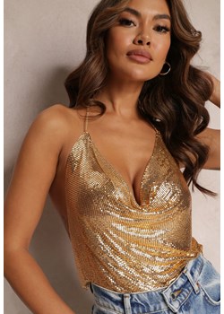 Złoty Top z Biżuteryjnym Zdobieniem i Odkrytymi Plecami Kasiya ze sklepu Renee odzież w kategorii Bluzki damskie - zdjęcie 157095304