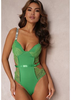Zielone Body Zdobione Wycięciami i Koronką Calarine ze sklepu Renee odzież w kategorii Body damskie - zdjęcie 157095422