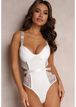 Białe Body Zdobione Wycięciami i Koronką Calarine ze sklepu Renee odzież w kategorii Body damskie - zdjęcie 157095424