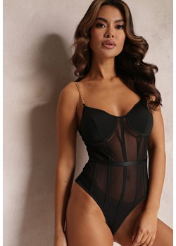 Czarne Dopasowane Body z Ramiączkami z Łańcuszków Agnedite ze sklepu Renee odzież w kategorii Body damskie - zdjęcie 157095433