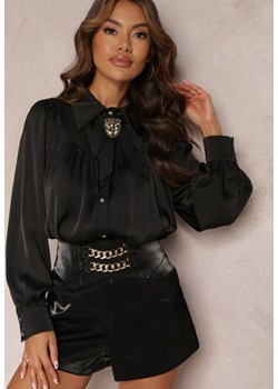Czarna Koszula z Marszczeniem i Ozdobną Kokardką Ziana ze sklepu Renee odzież w kategorii Koszule damskie - zdjęcie 157095452