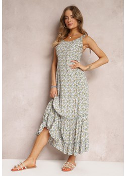 Zielona Sukienka Maxi z Wiązanymi Ramiączkami i Falbanką na Dole Krosby ze sklepu Renee odzież w kategorii Sukienki - zdjęcie 157095512