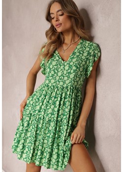 Zielona Rozkloszowana Sukienka z Wiskozy z Falbankami Tuls ze sklepu Renee odzież w kategorii Sukienki - zdjęcie 157095980