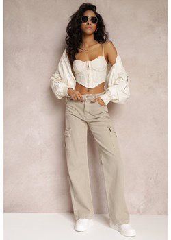 Ciemnobeżowe Jeansy Cargo High Waist z Kieszeniami Anora ze sklepu Renee odzież w kategorii Jeansy damskie - zdjęcie 157096181