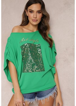 Zielona Bluzka Nietoperz z Metalicznym Nadrukiem i Okrągłym Dekoltem Airine ze sklepu Renee odzież w kategorii Bluzki damskie - zdjęcie 157096260